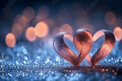 Heart-shaped Glitter Decoration Illuminated by Warm Lights on a Soft Surface ...