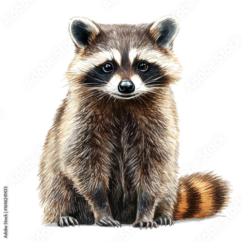 Raccoon, watercolor clipart vector, isolated on a white background.