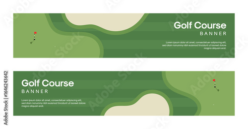 Golf banner templates. Vector web banner design with golf course illustration background. Golf course backgrounds with copy space. 
