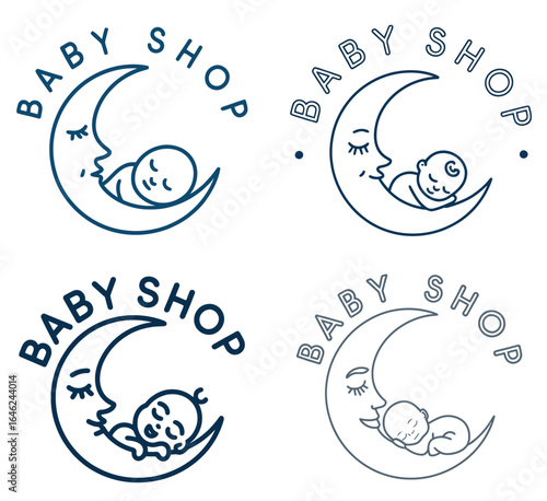 Baby Shop Logo Collection - Cute Sleeping Infant Circle Badge Vector Brand Set