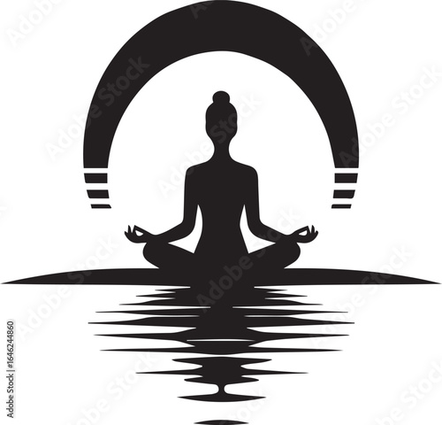 A silhouette vector of a woman in a tranquil yoga pose, representing health, peace, and spiritual relaxation.