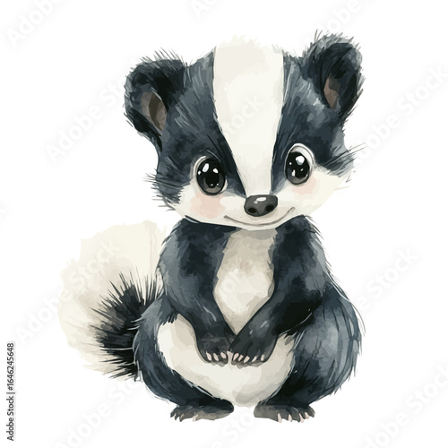 Pet Skunk, watercolor illustration vector, isolated on a white background.