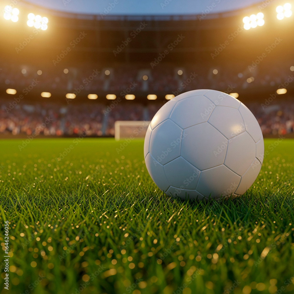 Fototapeta premium Close-up of a Soccer Ball on a Stadium Field at Night