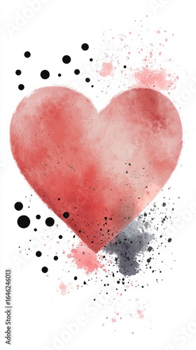 Creative Watercolor Heart Design With Splashes and Dots on White Background