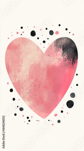 Creative Watercolor Heart Design With Splashes and Dots on White Background.