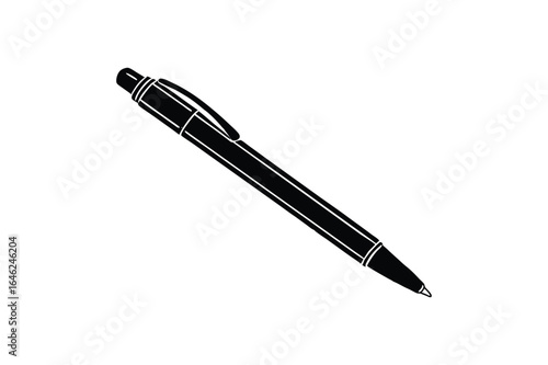 Black and White Ballpoint Pen Illustration, Detailed Office Supply Drawing for Design Projects