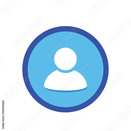 "Vector User Profile Icon – Minimalist White Silhouette of Person Inside Blue Circle with Dark Blue Border – Flat Design Representing Account Identity, User Interface, Personal Profile, and Digital Ac