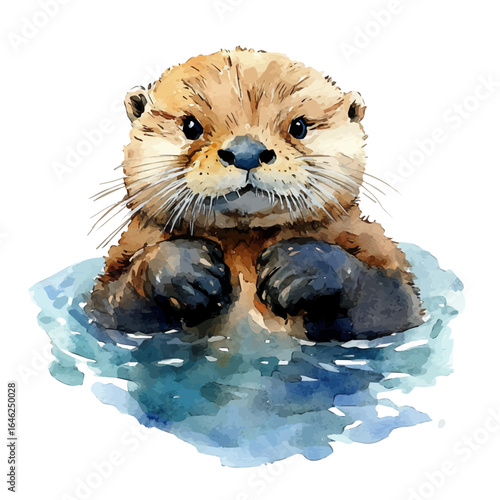 Otter, watercolor vector, isolated on a white background.