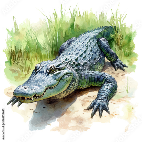 Nile Crocodile, watercolor painting vector, isolated on a white background.