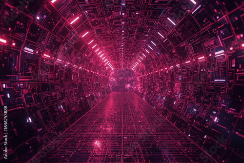 Entrance digital cyber world art abstract background with glowing lines, entry point of technology website background