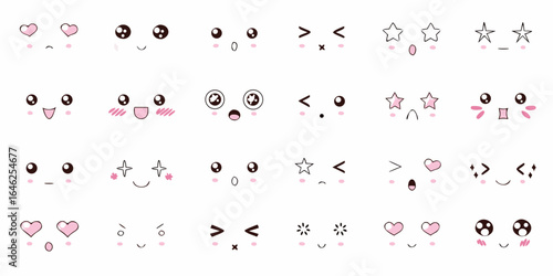 Collection of cute kawaii faces with various expressions