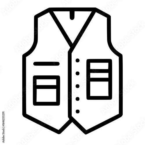 Outline Vest Icon with Pockets and Buttons Isolated
