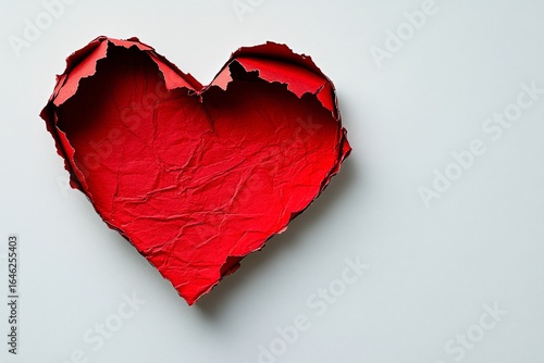 Heart Shape With Torn Paper Design Revealing Vibrant Red Color Underneath.