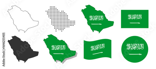 Saudi Arabia map flag icons desert islam sword arabic on transparent background