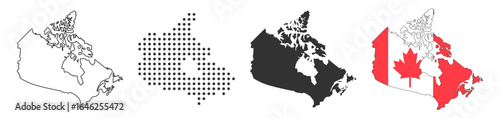 Canada collection of map and flag icons on transparent background