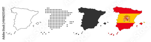 Spain flag and map collection on transparent background