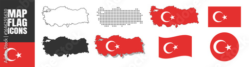 Map of Turkey flag icons on transparent background