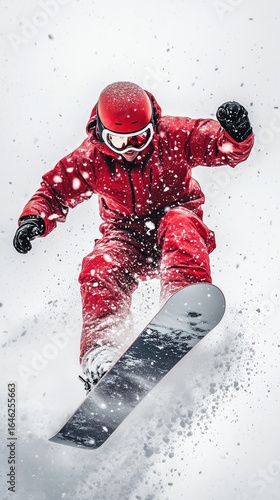 Snowboarder Performing a Trick in Fresh Powder During Winter at a Ski Resort