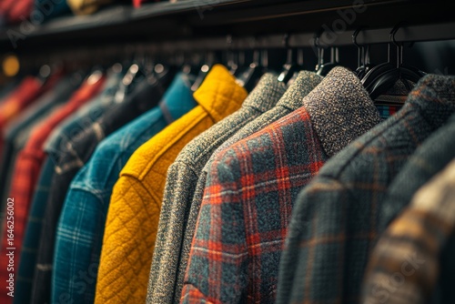Colorful Variety of Clothing Displayed on Hangers in a Retail Store During Au...