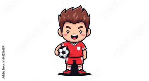 Cute Football Player Vector Illustration with Soccer Ball