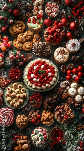 Delicious Assortment of Festive Sweets Displayed on Wooden Table During Holid...