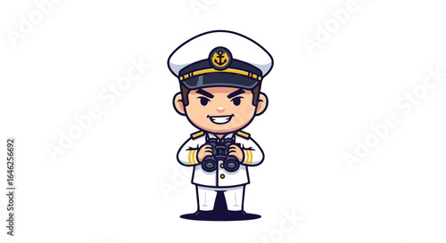 Vector Illustration of a Confident Sea Captain Holding Binoculars