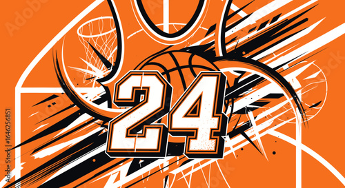 Player 24 in Motion on the Court - Vibrant Graphic Design - Sport Environment - High-Energy Viewpoint