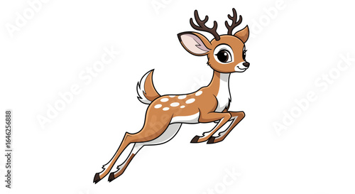 Action-Packed Illustration of a Leaping Deer in a Whimsical Forest Environment