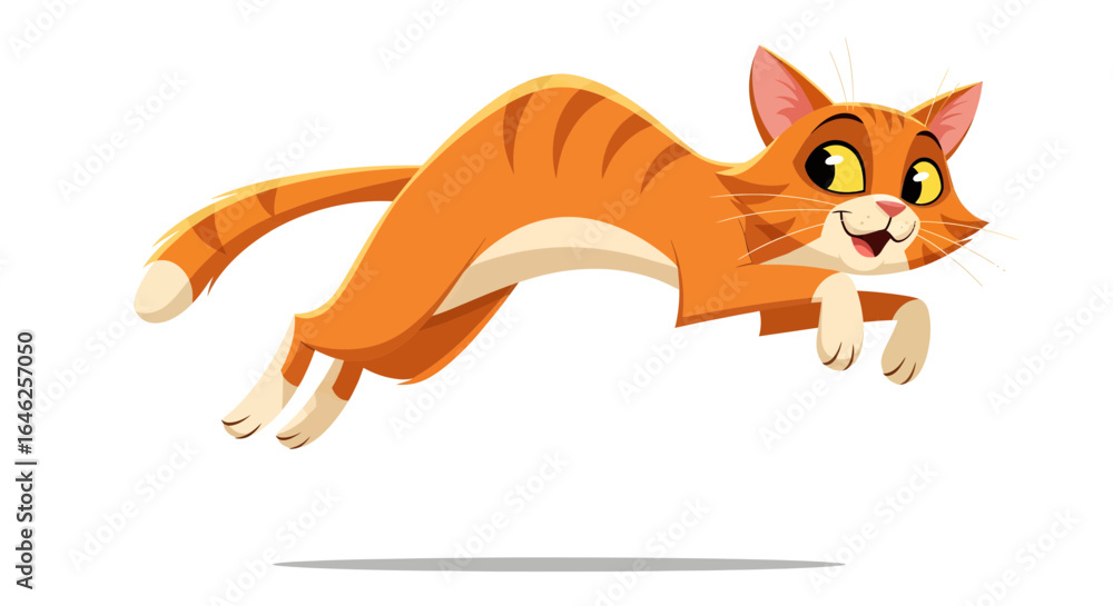 Fototapeta premium Dynamic Action, Playful Cat, Animated Illustration, Bright Environment, Cheerful Viewpoint, Whimsical Concept