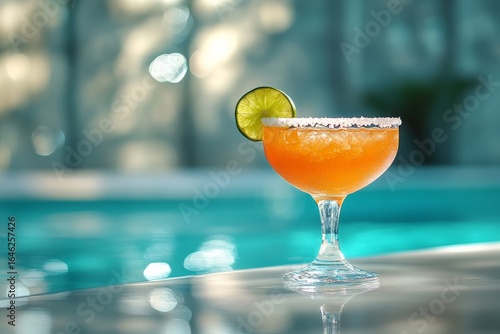 Refreshing Tropical Cocktail Served by a Poolside During a Sunny Afternoon.