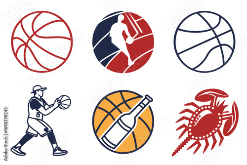 Vector art of collection of basketball and leisure icons isolated on white background