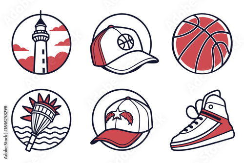 Illustration of sports and landmarks isolated on white background