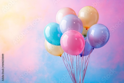Colorful Balloons Float Against a Pastel Sky Creating a Cheerful Atmosphere f...