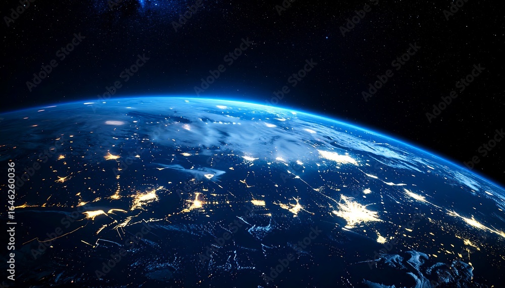 Obraz premium Earth from space, night view, city lights