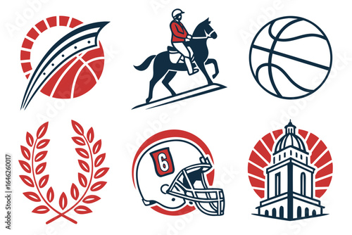 Vector art of collection of sport and architecture icons isolated on white background