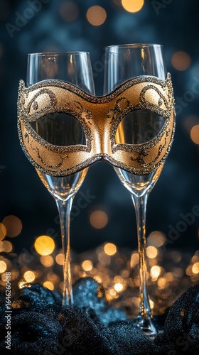 Festive Masquerade Mask and Sparkling Drink Create a Celebratory Atmosphere D...