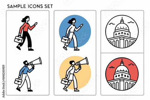 Vector art of vector style icons set of business people isolated on white background