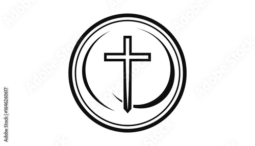 Religious cross emblem within a circular frame