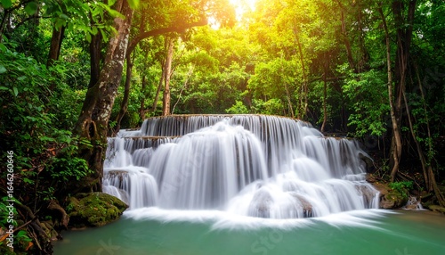 Lush waterfall cascading through a tropical forest
