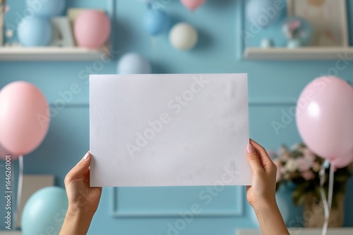 Celebration Preparations With Balloons and Blank Paper in a Cheerful Setting