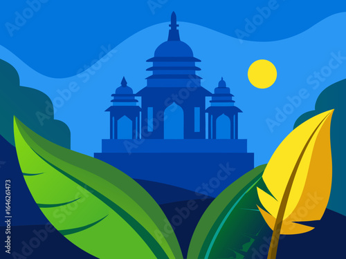 Janmashtami Vector Background with Banana Leaves
