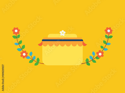 Corner Border Design with Pot of Butter and Garlands