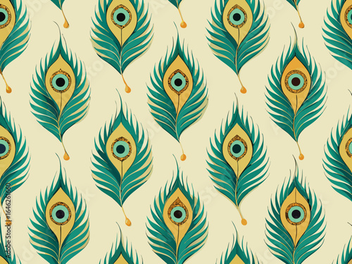 Seamless Peacock Feather Pattern on Light Background