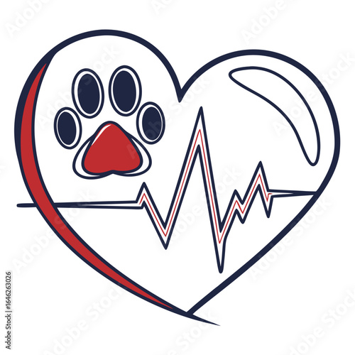 Animal heartbeat monitor with paw print and heart shape, vibrant and attention-grabbing illustration