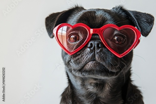 Pug Wearing Heart-Shaped Sunglasses Poses for a Fun and Playful Portrait