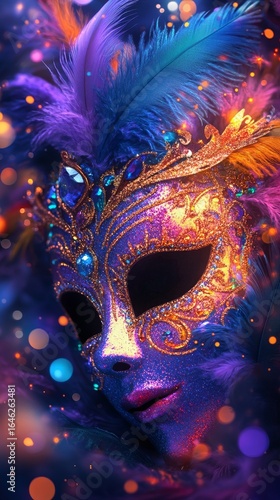 Colorful Masquerade Mask With Intricate Details at Night Celebration