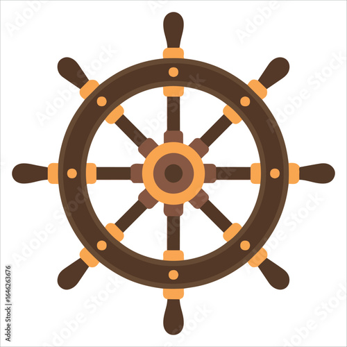 Vintage boat rudder flat vector graphic white