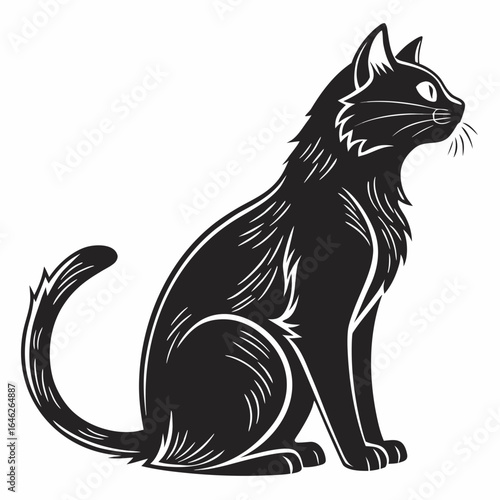 Vector art of beautiful black cat sitting isolated on white background, a lovely pet