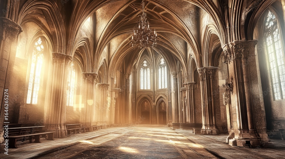 Fototapeta premium Stunning Interior of Cathedral with High Arches and Soft Light
