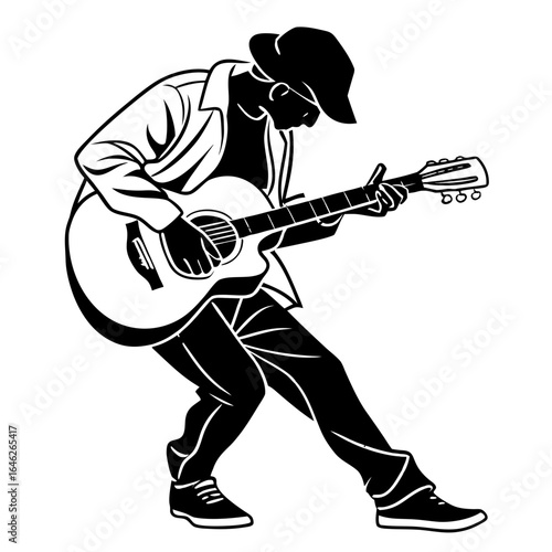 Vector art of a musician plays acoustic guitar isolated on white background
